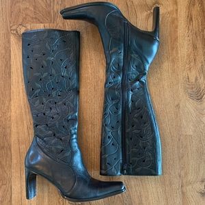 MIA Black Leather Cut-Out Tall Heeled Boots Sz 6.5